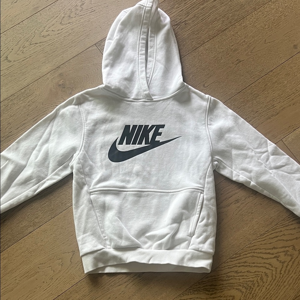 Nike White Hoodie with Black Swoosh Logo. Boys large. Perfect condition.